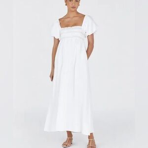 DISSH Bianca White Linen Midi Dress